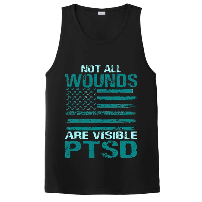 PTSD Awareness I Wear Teal Support The Troops Performance Tank