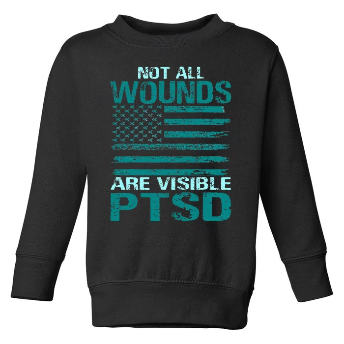 PTSD Awareness I Wear Teal Support The Troops Toddler Sweatshirt