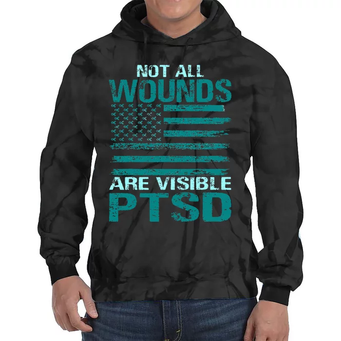 PTSD Awareness I Wear Teal Support The Troops Tie Dye Hoodie