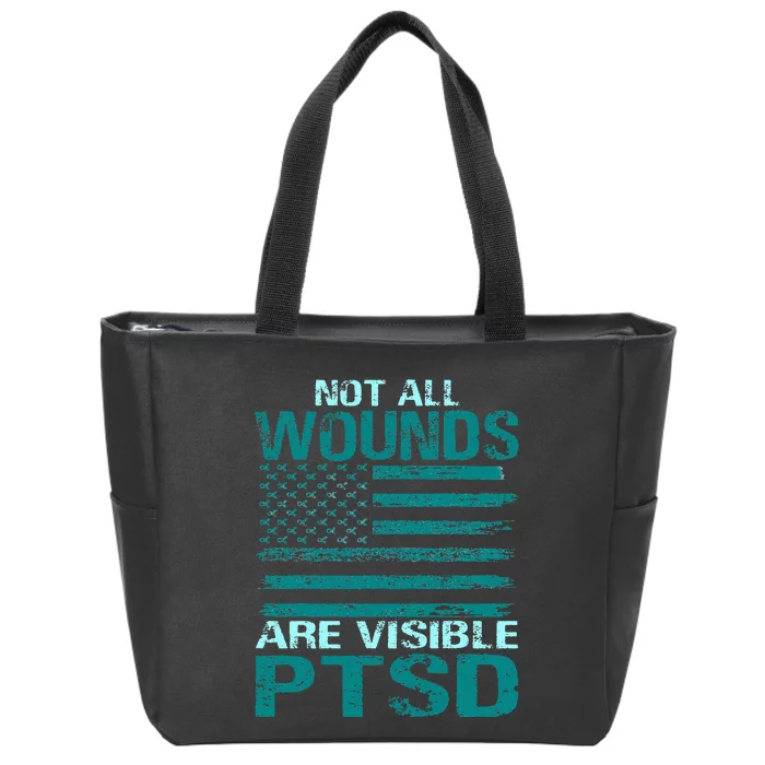 PTSD Awareness I Wear Teal Support The Troops Zip Tote Bag