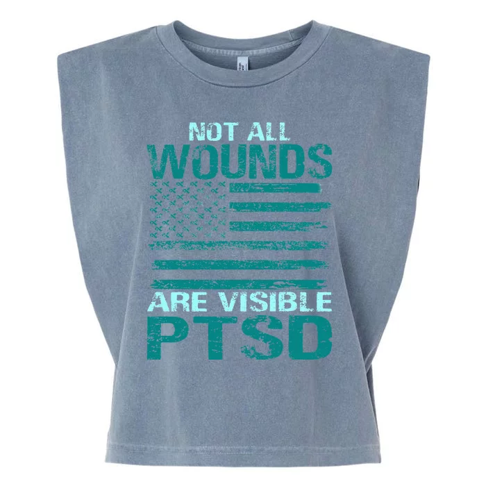 PTSD Awareness I Wear Teal Support The Troops Garment-Dyed Women's Muscle Tee