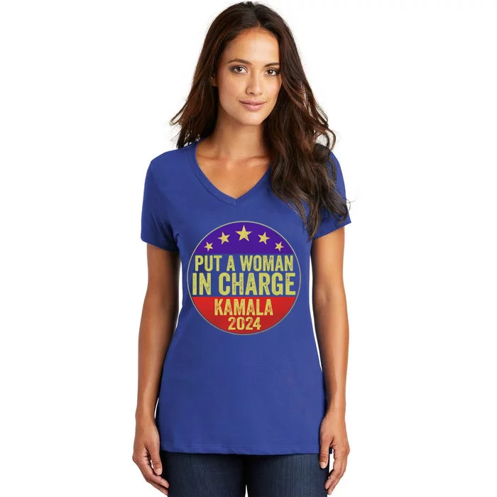 Put A In Charge Female Kamala Harris Political Funny Gift Women's V-Neck T-Shirt