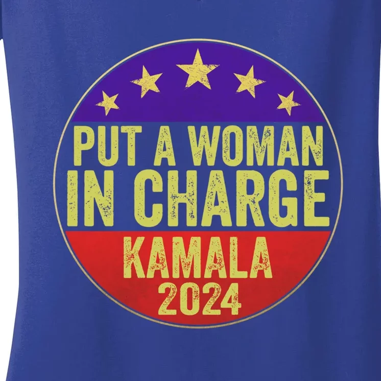 Put A In Charge Female Kamala Harris Political Funny Gift Women's V-Neck T-Shirt