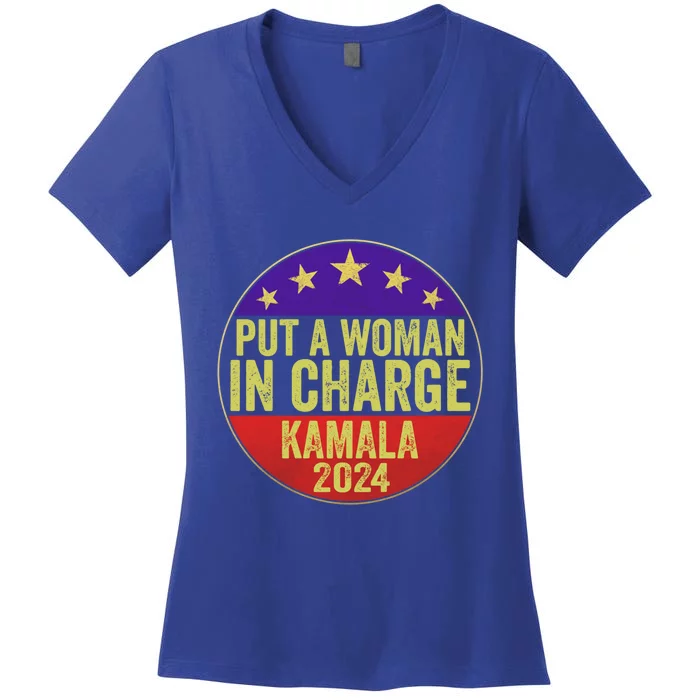 Put A In Charge Female Kamala Harris Political Funny Gift Women's V-Neck T-Shirt