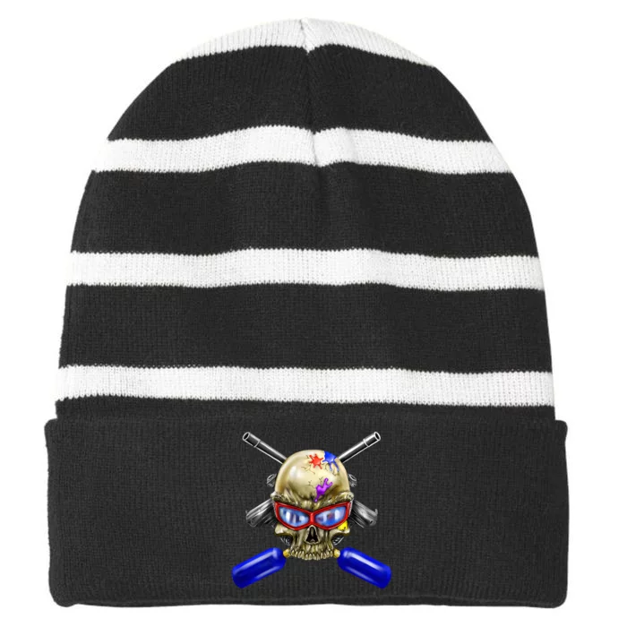 Paintball Skull Striped Beanie with Solid Band