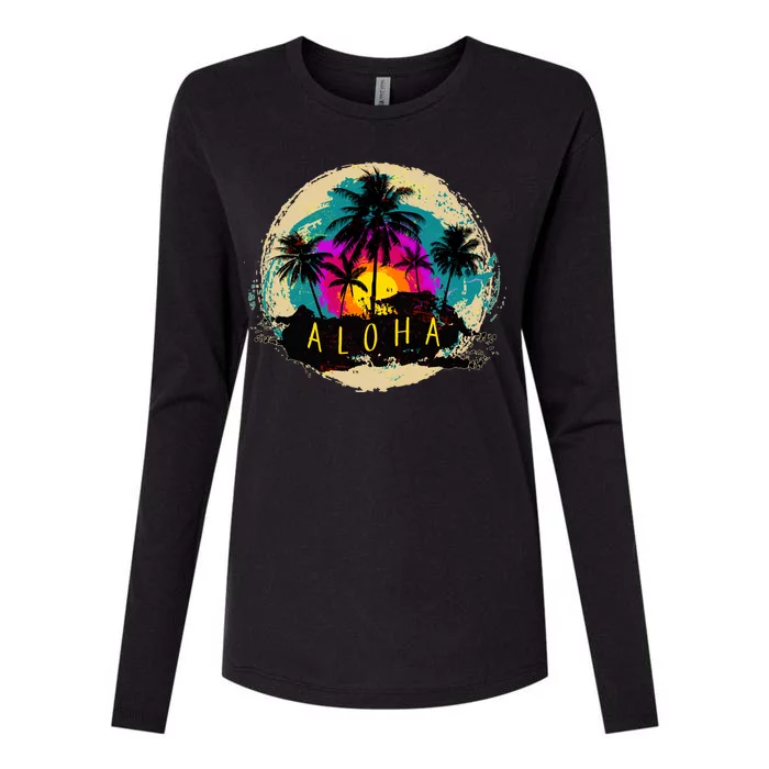 Painted Aloha Palms Beach Womens Cotton Relaxed Long Sleeve T-Shirt