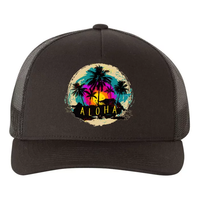 Painted Aloha Palms Beach Yupoong Adult 5-Panel Trucker Hat