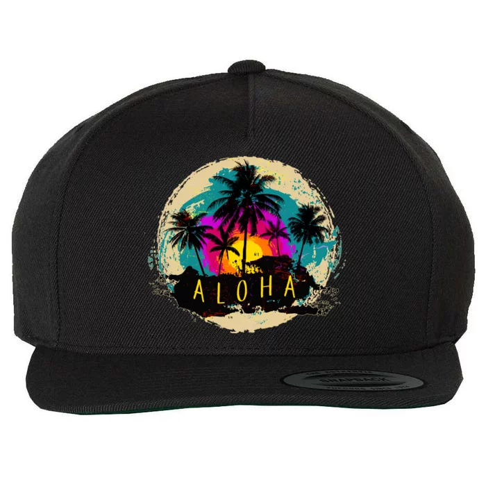 Painted Aloha Palms Beach Wool Snapback Cap