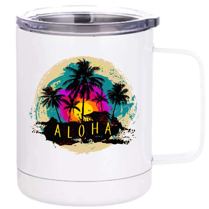 Painted Aloha Palms Beach Front & Back 12oz Stainless Steel Tumbler Cup