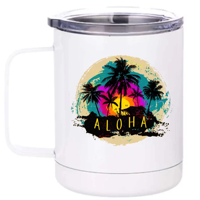 Painted Aloha Palms Beach Front & Back 12oz Stainless Steel Tumbler Cup