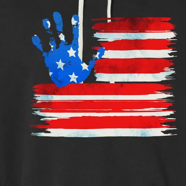 Painted American Flag Hand Print Garment-Dyed Fleece Hoodie