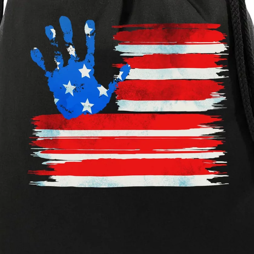 Painted American Flag Hand Print Drawstring Bag