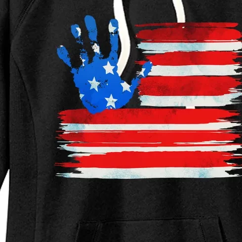 Painted American Flag Hand Print Women's Fleece Hoodie