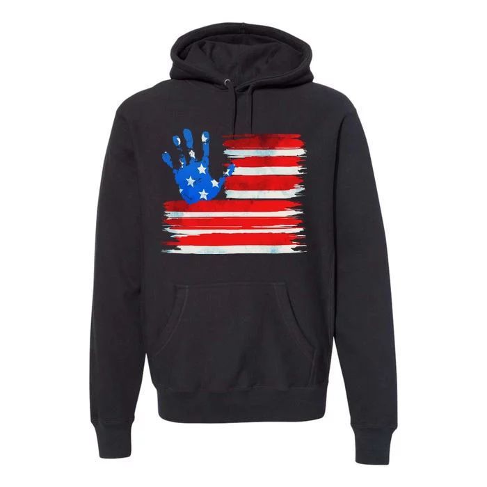 Painted American Flag Hand Print Premium Hoodie