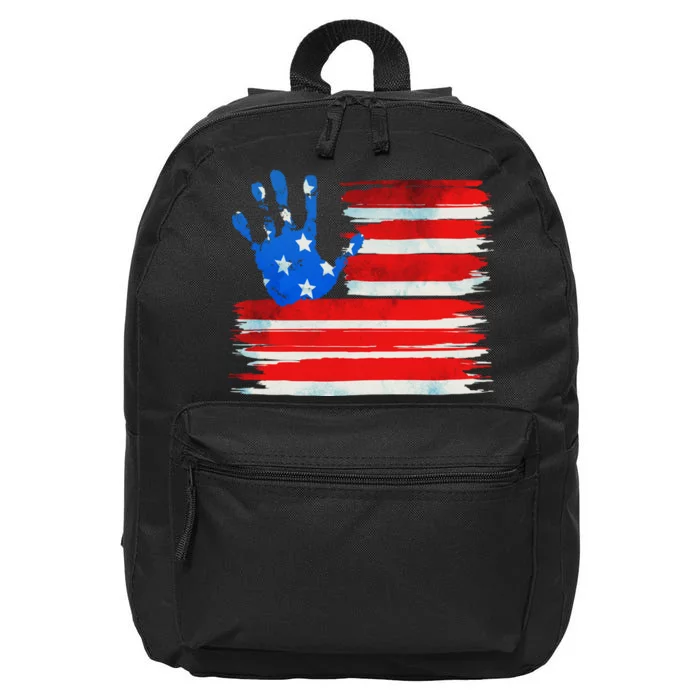 Painted American Flag Hand Print 16 in Basic Backpack