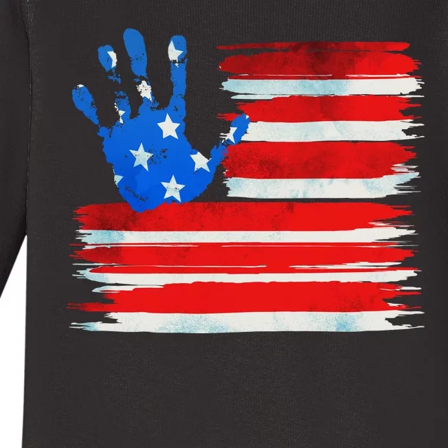 Painted American Flag Hand Print Baby Long Sleeve Bodysuit