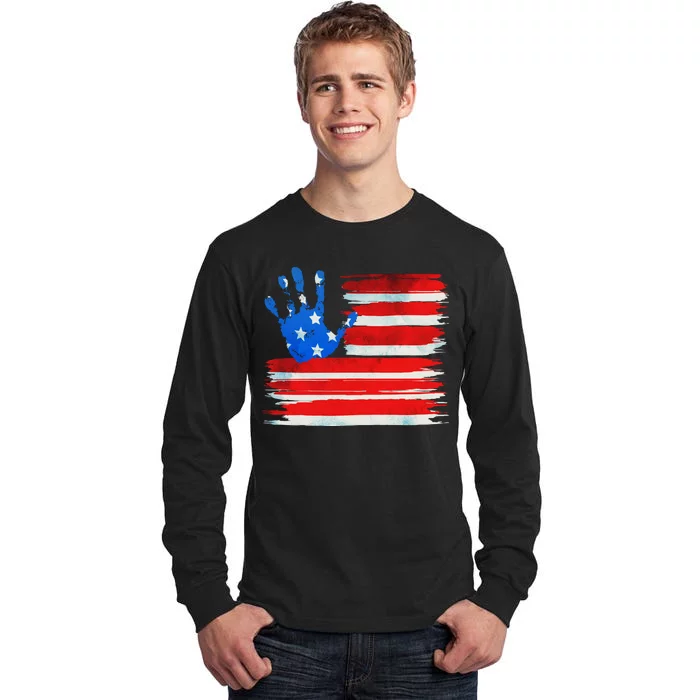 Painted American Flag Hand Print Tall Long Sleeve T-Shirt