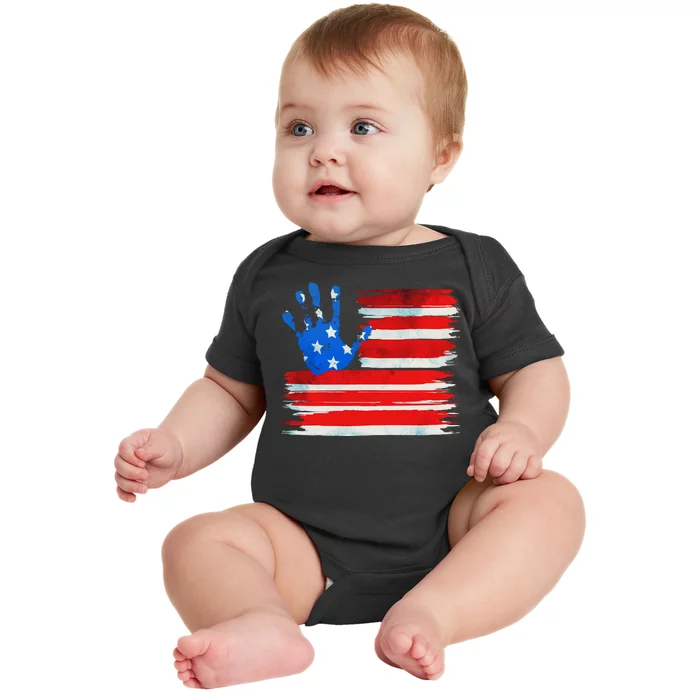 Painted American Flag Hand Print Baby Bodysuit