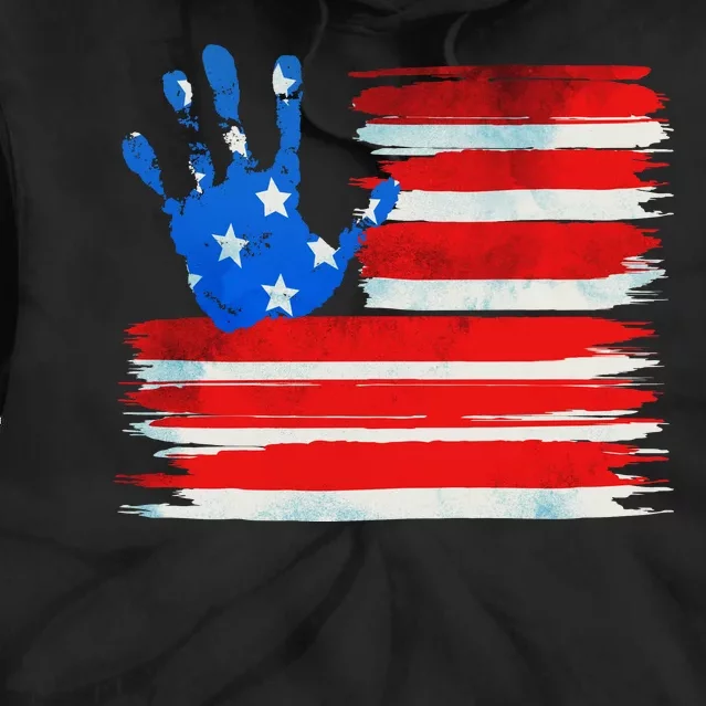 Painted American Flag Hand Print Tie Dye Hoodie