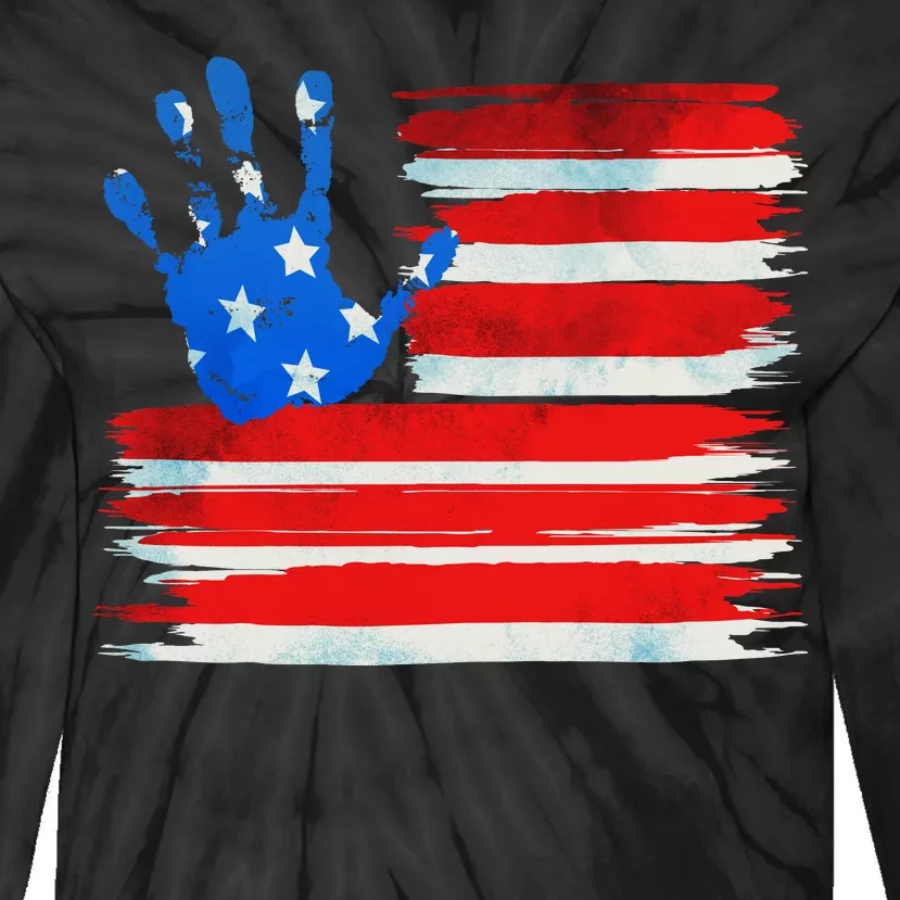 Painted American Flag Hand Print Tie-Dye Long Sleeve Shirt