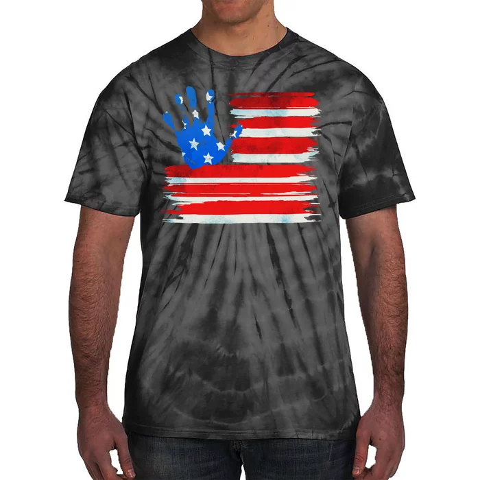 Painted American Flag Hand Print Tie-Dye T-Shirt