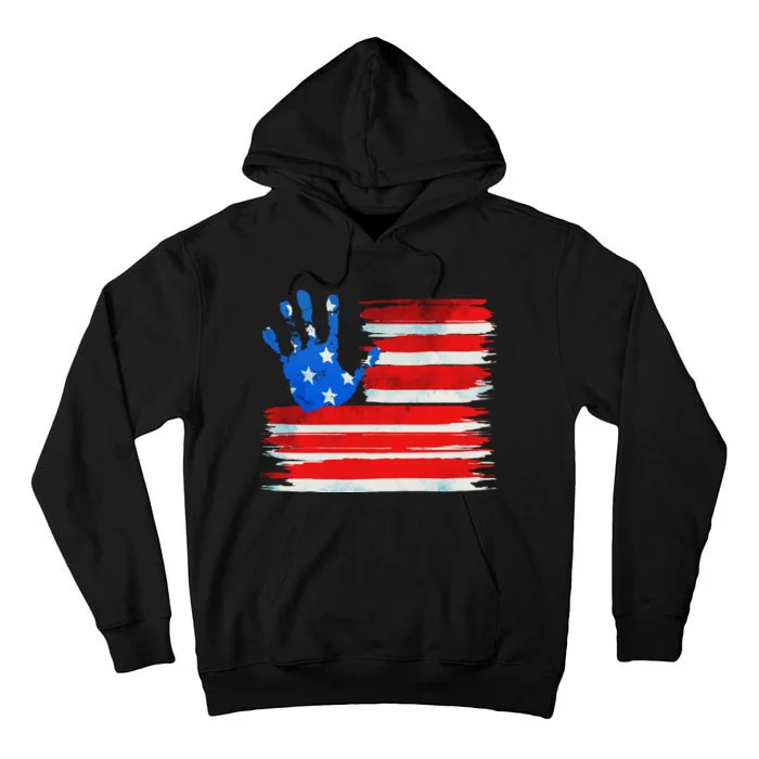 Painted American Flag Hand Print Tall Hoodie