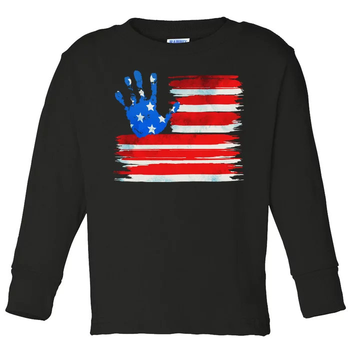 Painted American Flag Hand Print Toddler Long Sleeve Shirt