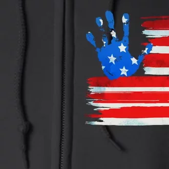 Painted American Flag Hand Print Full Zip Hoodie