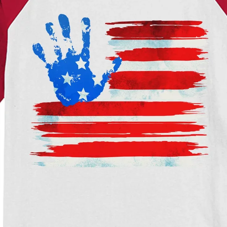 Painted American Flag Hand Print Kids Colorblock Raglan Jersey