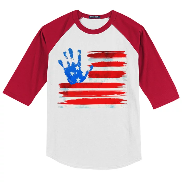 Painted American Flag Hand Print Kids Colorblock Raglan Jersey