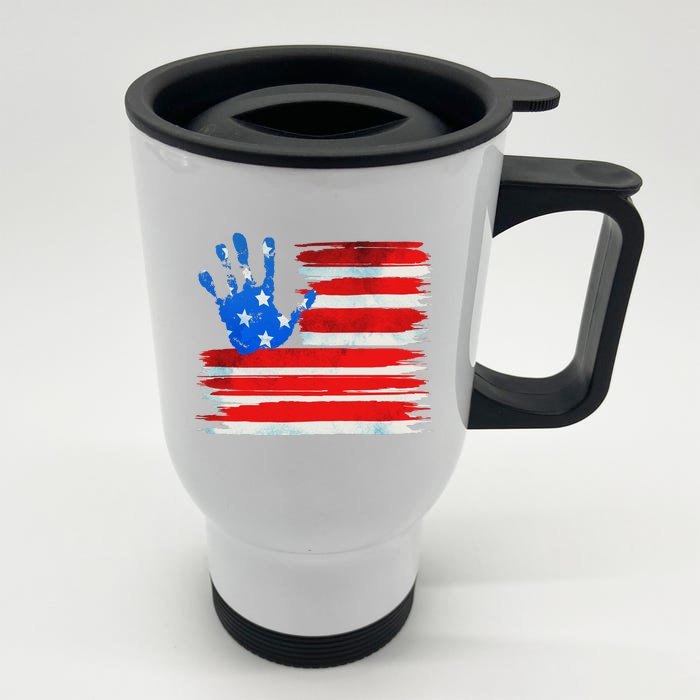 Painted American Flag Hand Print Front & Back Stainless Steel Travel Mug