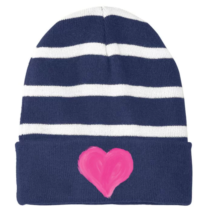 Painted Heart Striped Beanie with Solid Band