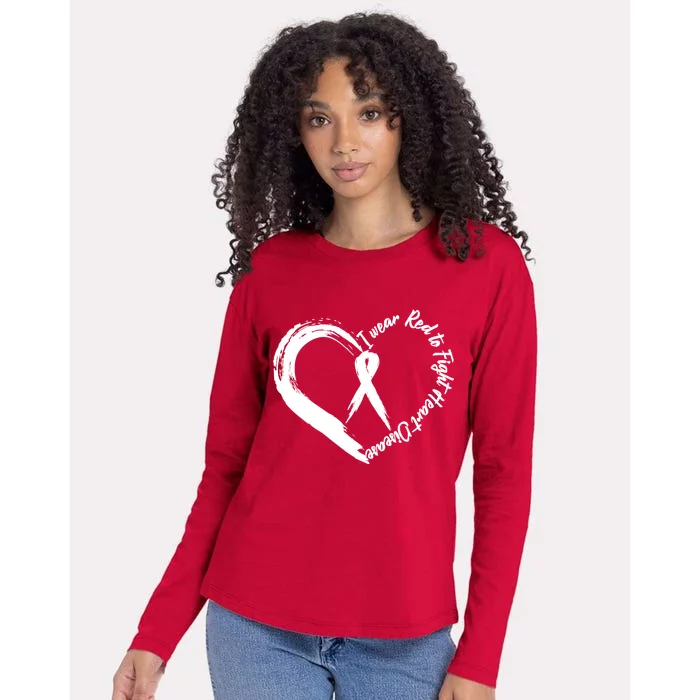 Painted I Wear Red To Fight Heart Disease Womens Cotton Relaxed Long Sleeve T-Shirt