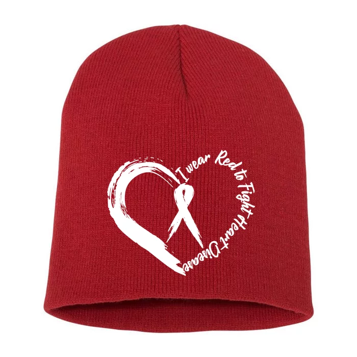 Painted I Wear Red To Fight Heart Disease Short Acrylic Beanie