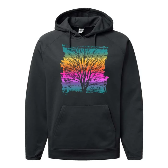 Painted Sunset Colors Tree Performance Fleece Hoodie