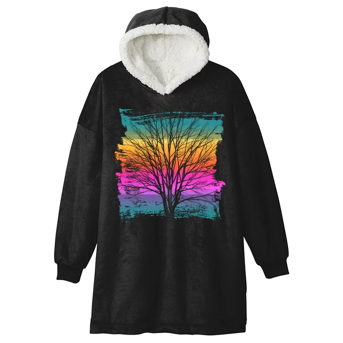 Painted Sunset Colors Tree Hooded Wearable Blanket