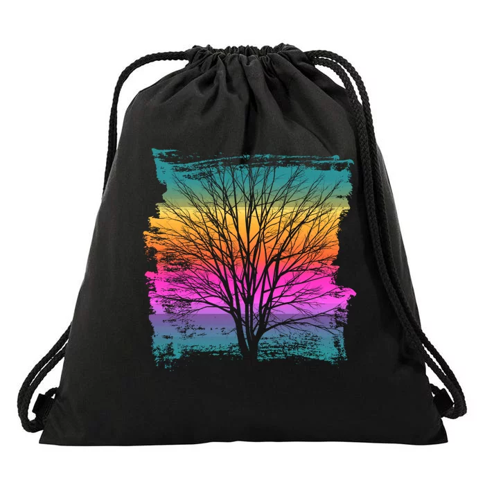 Painted Sunset Colors Tree Drawstring Bag