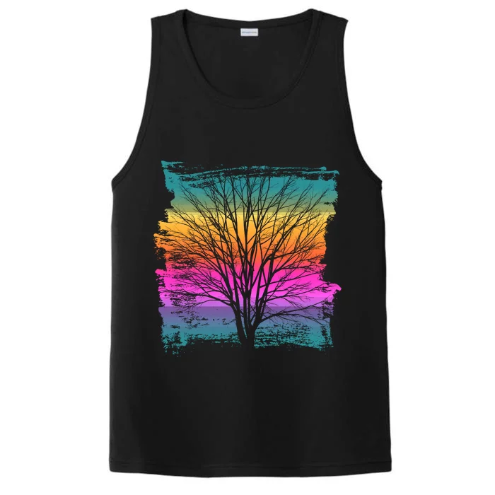 Painted Sunset Colors Tree Performance Tank