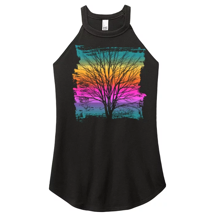 Painted Sunset Colors Tree Women’s Perfect Tri Rocker Tank