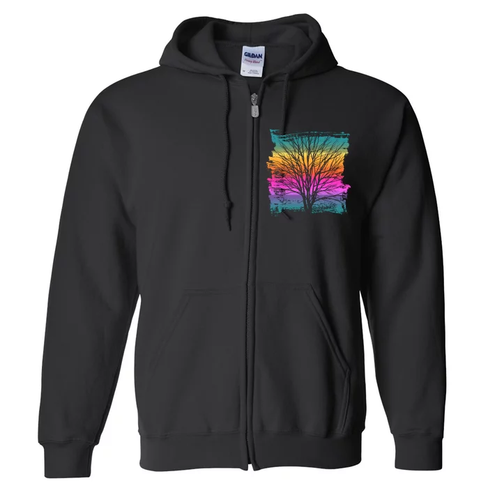 Painted Sunset Colors Tree Full Zip Hoodie