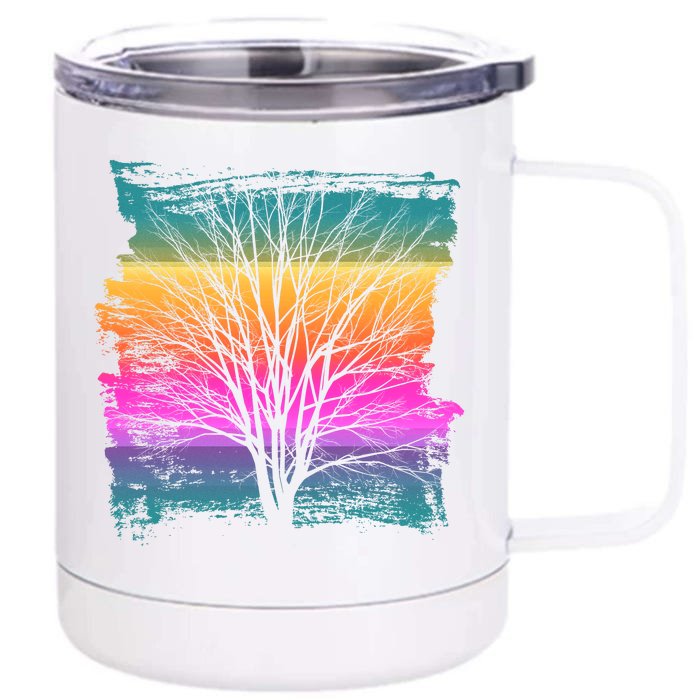 Painted Sunset Colors Tree Front & Back 12oz Stainless Steel Tumbler Cup