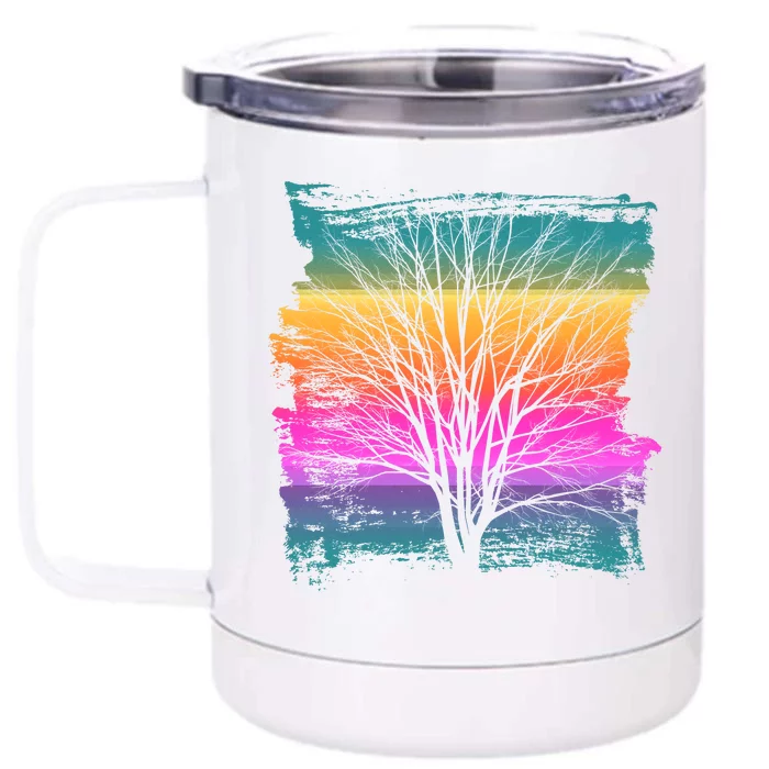 Painted Sunset Colors Tree Front & Back 12oz Stainless Steel Tumbler Cup