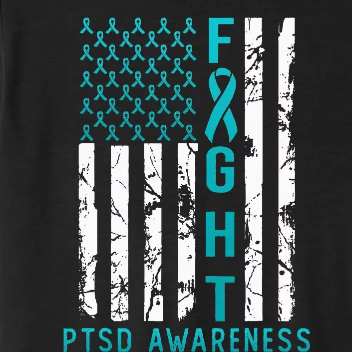 PTSD Awareness June USA Flag Ribbon Teal ChromaSoft Performance T-Shirt