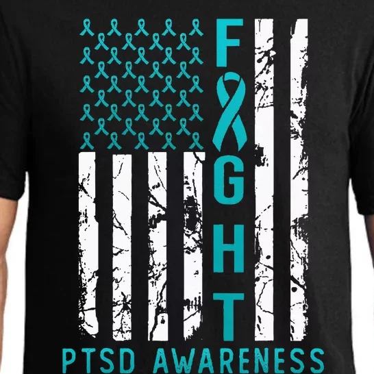 PTSD Awareness June USA Flag Ribbon Teal Pajama Set