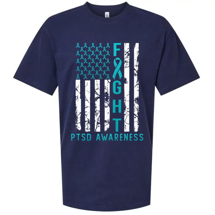 PTSD Awareness June USA Flag Ribbon Teal Sueded Cloud Jersey T-Shirt