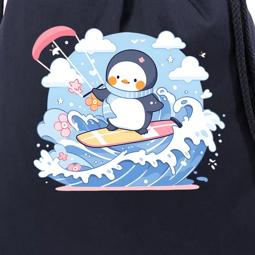 Penguin As Kite Surfer Design Kite Surfing Gift Drawstring Bag