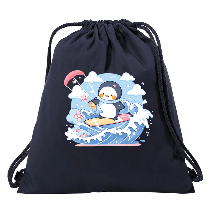 Penguin As Kite Surfer Design Kite Surfing Gift Drawstring Bag