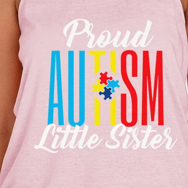 Proud Autism Little Sister Awareness Support Funny Women's Knotted Racerback Tank