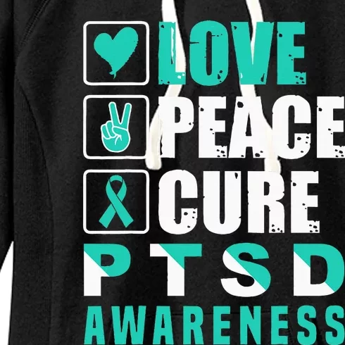 Ptsd Awareness Love Peace Cure Teal Ribbon Women's Fleece Hoodie