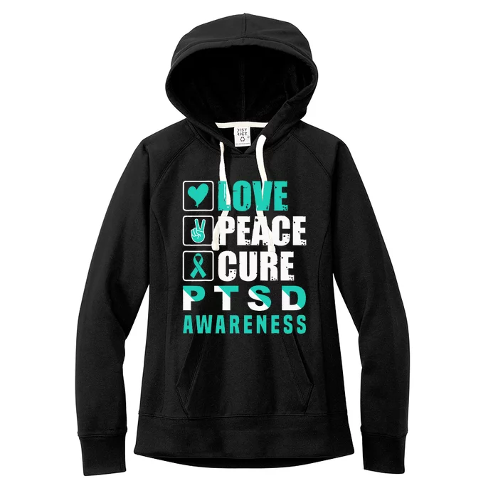 Ptsd Awareness Love Peace Cure Teal Ribbon Women's Fleece Hoodie